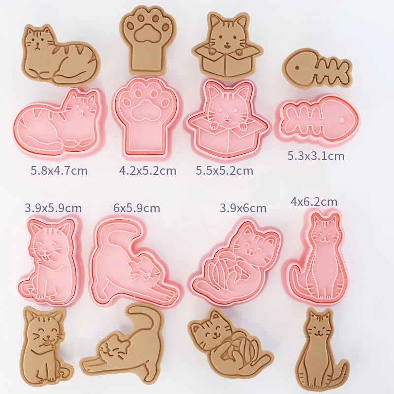 8 Pcs/set Cookie Cutters Plastic 3D Cute Cartoon Pressable Biscuit Mold Cookie Stamp Kitchen Baking Pastry Bakeware