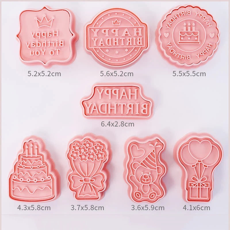 8 Pcs/set Cookie Cutters Plastic 3D Cute Cartoon Pressable Biscuit Mold Cookie Stamp Kitchen Baking Pastry Bakeware