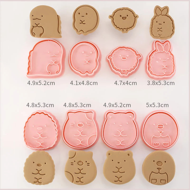 8 Pcs/set Cookie Cutters Plastic 3D Cute Cartoon Pressable Biscuit Mold Cookie Stamp Kitchen Baking Pastry Bakeware