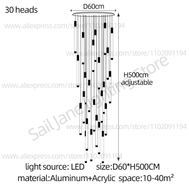 LED Staircase Modern Chandelier Luxury Villa Living Room Lighting Penthouse Home Decor Restaurant Bright High-Rise Chandelier