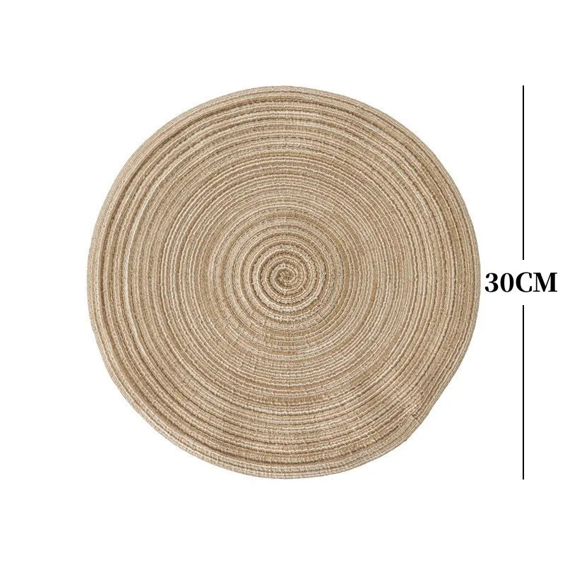 2/4Pcs Round Table Mat Woven Ramie Placemats Anti Slip Dining Table Mats Tableware Bowl Pads Drink Cup Coasters Kitchen Supplies