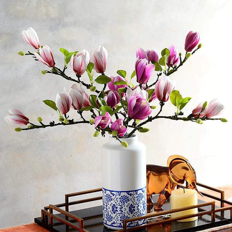 Artificial Magnolia Flower Branch For Home Living Room Decoration Orchid Bouquet Wedding Party Simulation Flower Fake Plant