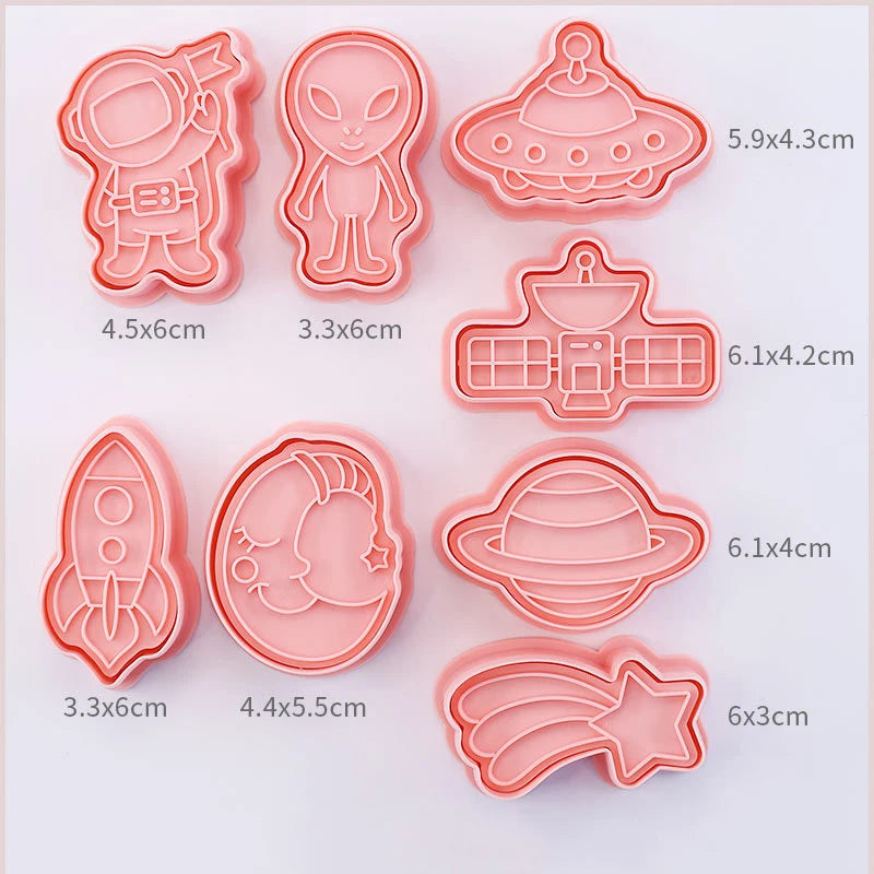 8 Pcs/set Cookie Cutters Plastic 3D Cute Cartoon Pressable Biscuit Mold Cookie Stamp Kitchen Baking Pastry Bakeware