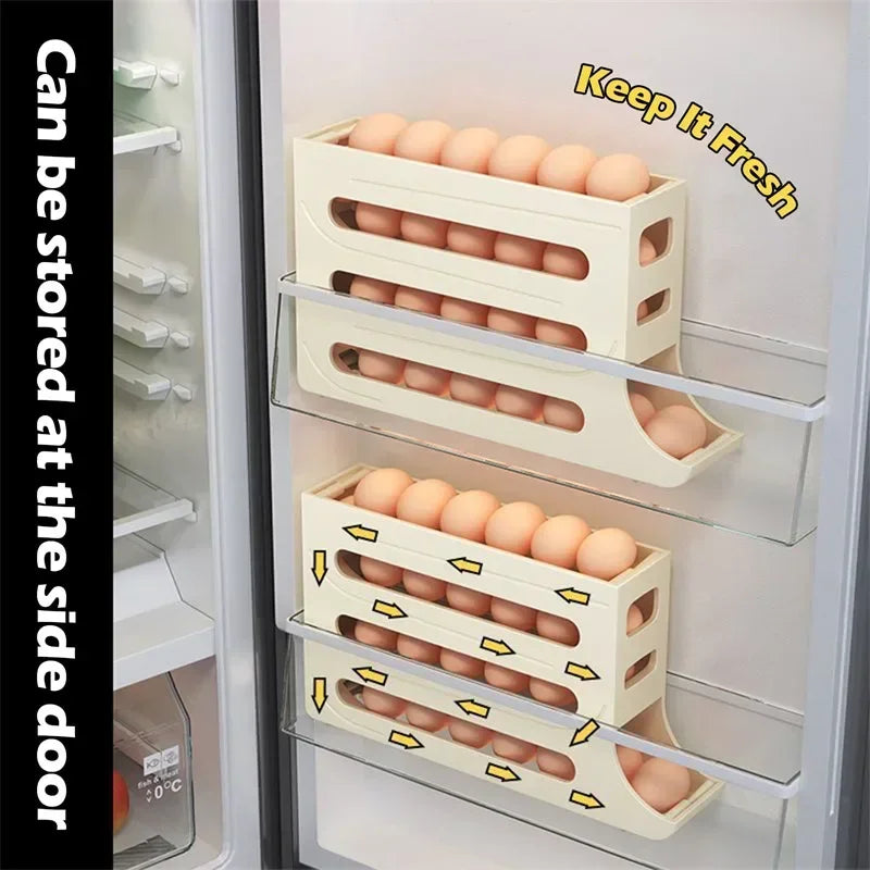 Automatic Scrolling Egg Storage Box Rolling Kitchen Container Eggs Rolling Rack Large Capacity Refrigerator Egg Organizer Holder