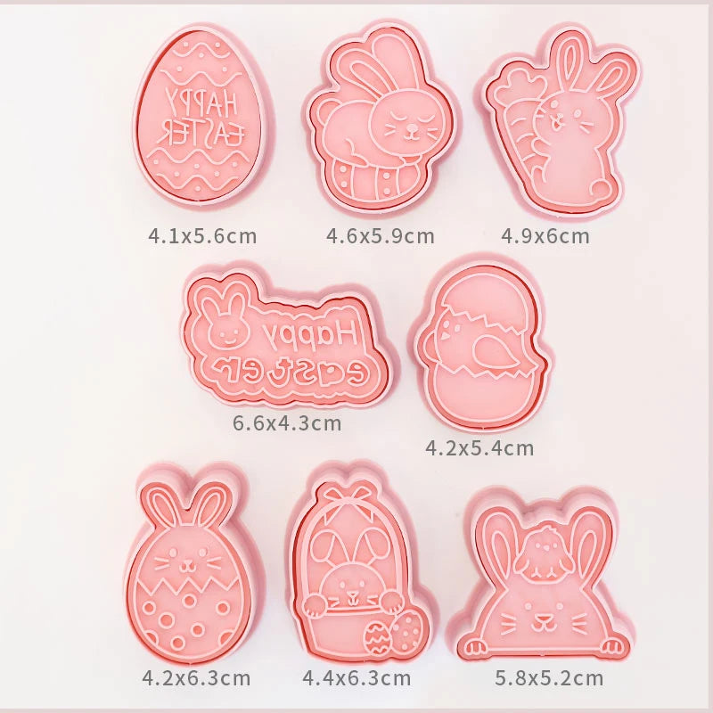 8 Pcs/set Cookie Cutters Plastic 3D Cute Cartoon Pressable Biscuit Mold Cookie Stamp Kitchen Baking Pastry Bakeware