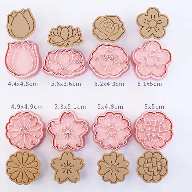 8 Pcs/set Cookie Cutters Plastic 3D Cute Cartoon Pressable Biscuit Mold Cookie Stamp Kitchen Baking Pastry Bakeware