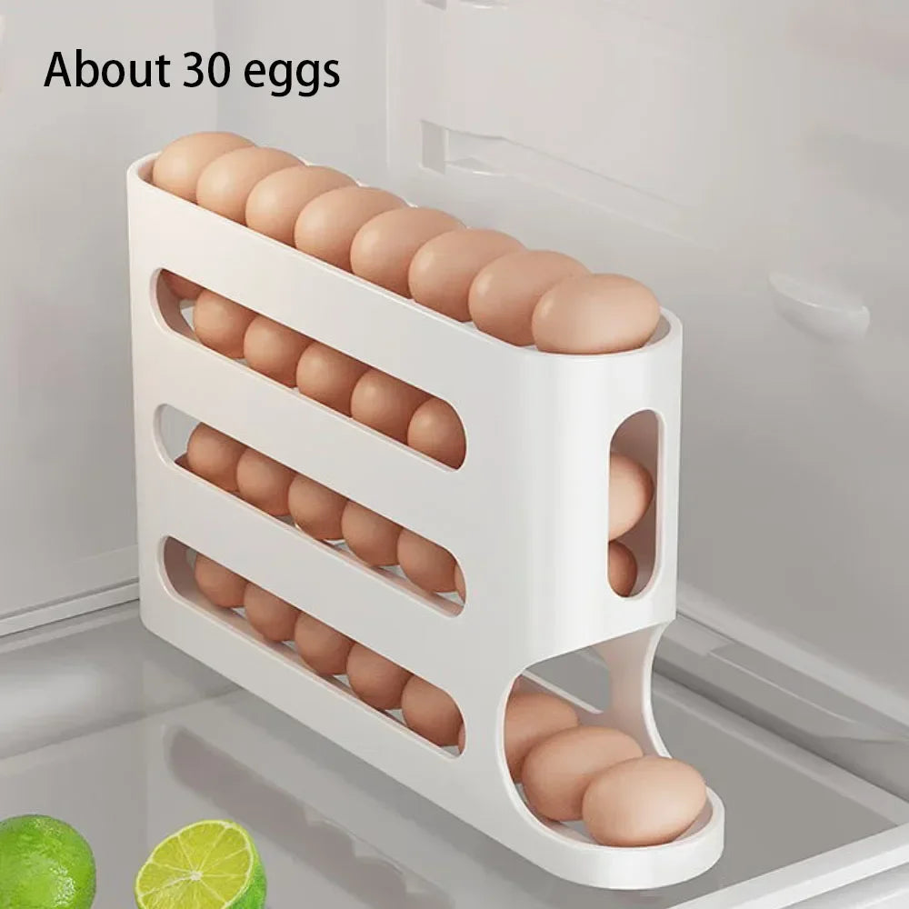 4 Layers Automatic Rolling Egg Holder Rack Fridge Egg Storage Box Container Kitchen Refrigerator Egg Dispenser Fridge Organizer