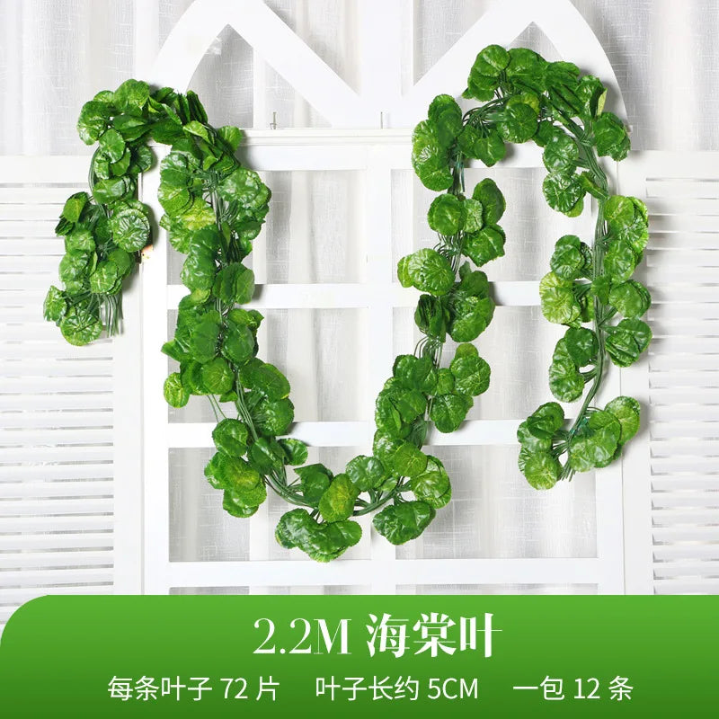 2.2M Artificial Plant Green Ivy Leaf Garland Silk Wall Hanging Vine Home Garden Decoration Wedding Party DIY Fake Wreath Leaves