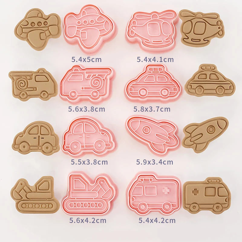 8 Pcs/set Cookie Cutters Plastic 3D Cute Cartoon Pressable Biscuit Mold Cookie Stamp Kitchen Baking Pastry Bakeware