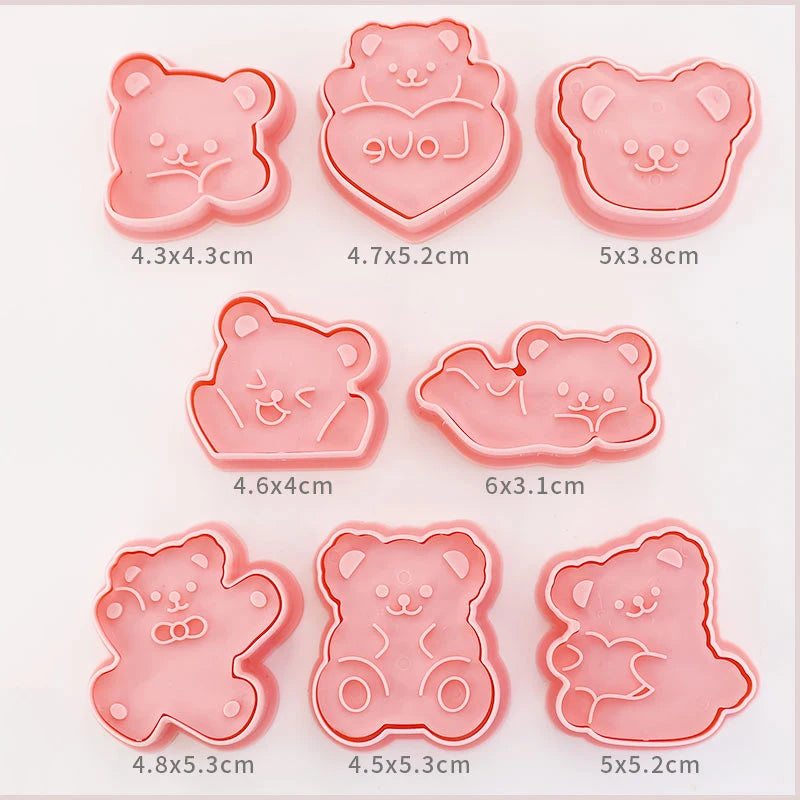 8 Pcs/set Cookie Cutters Plastic 3D Cute Cartoon Pressable Biscuit Mold Cookie Stamp Kitchen Baking Pastry Bakeware