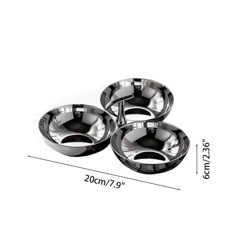 Stainless Steel 3-Section Snack Bowl Set Dessert Plates Serving Dish for Serving Aperitifs Pickle Toppings Condiments