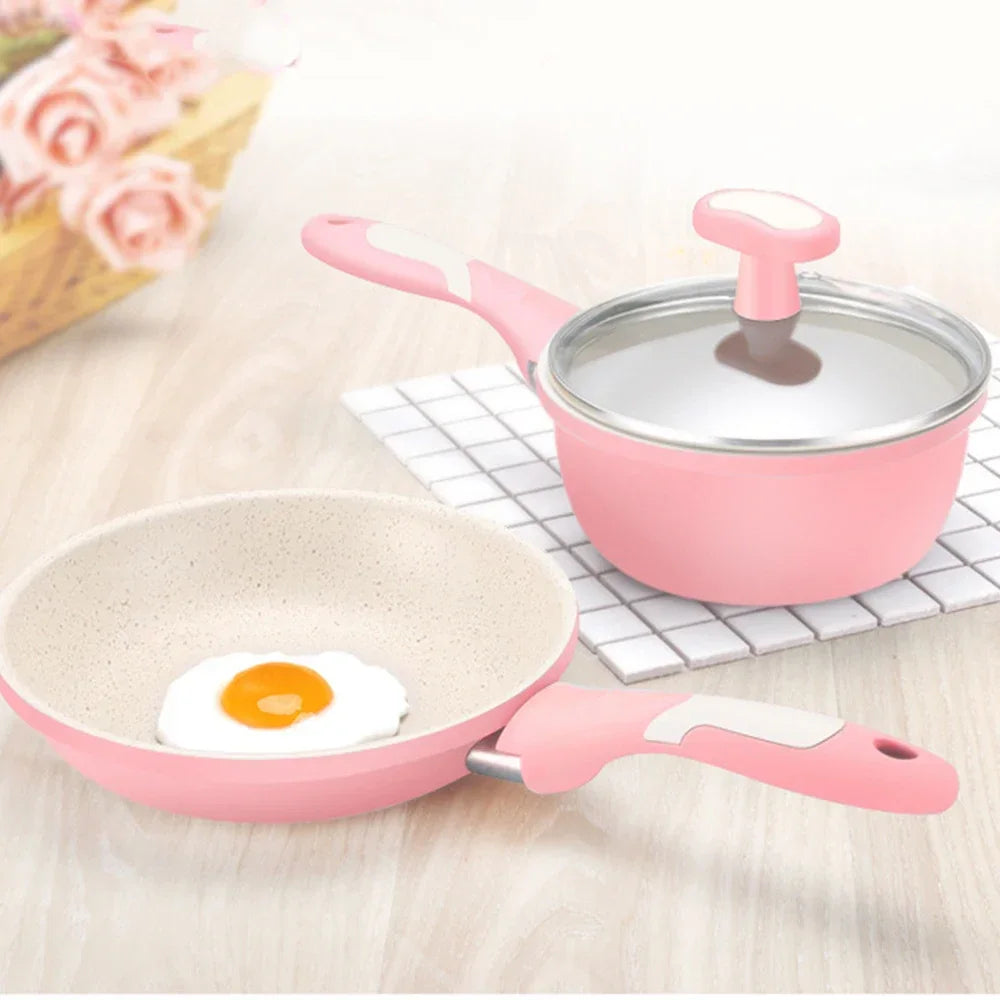 Maifan Stone Kitchen Soup Non-Stick Frying Pan Set  Pot Milk Pan with  Handle Lid Pot Cookware Set Cooking Utensils for Kitchen