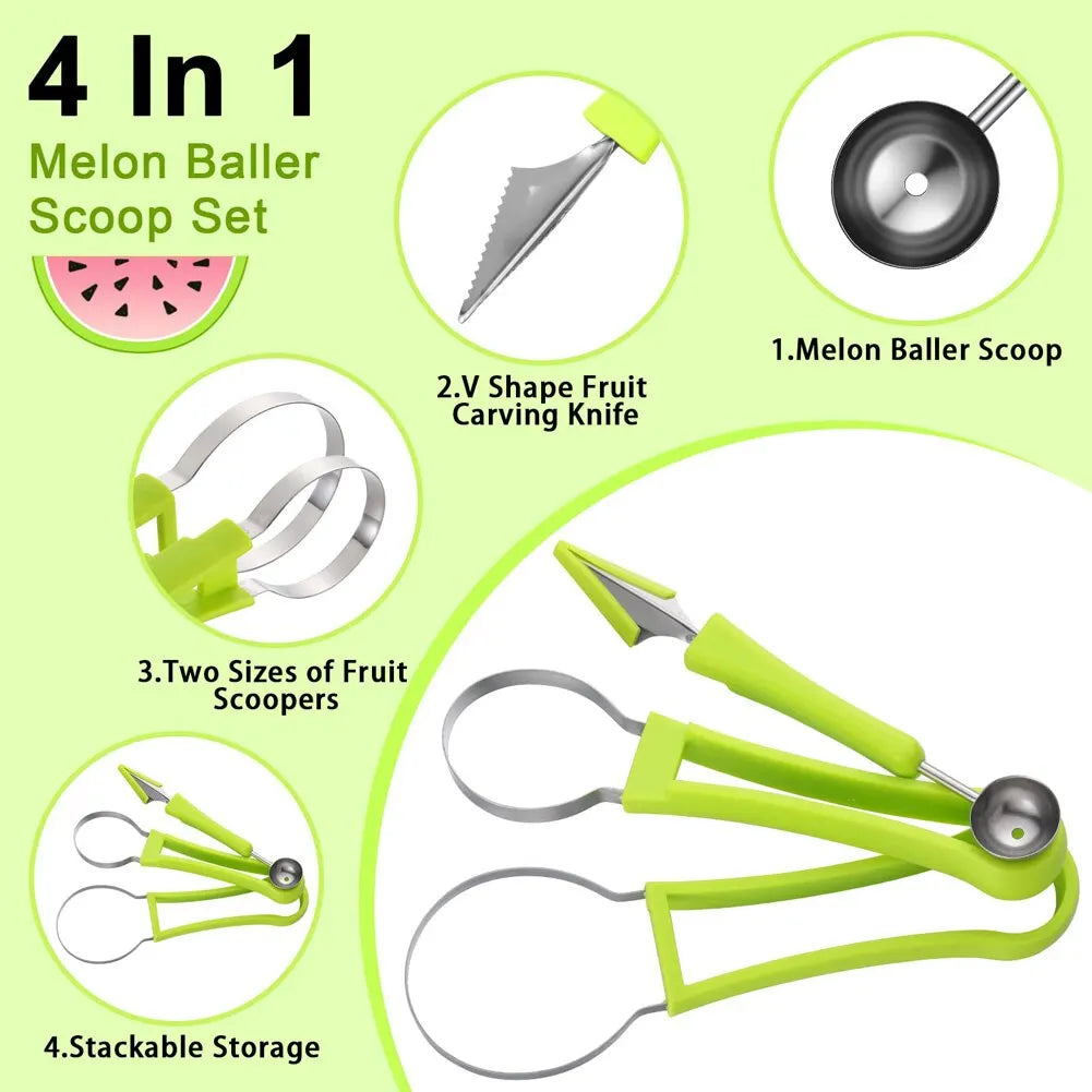 1pc Green 4 in 1 Fruit Cutter Scoop Carving Knife Fruit Dig Pulp Separator Fruit Platter Kitchen Gadgets Acces