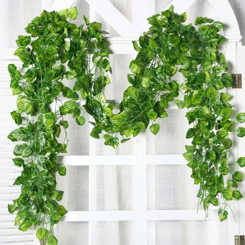 2.2M Artificial Plant Green Ivy Leaf Garland Silk Wall Hanging Vine Home Garden Decoration Wedding Party DIY Fake Wreath Leaves