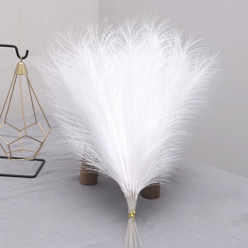 Tenvity 15pcs Pampas Grass Artificial Flowers Bouquet For Home Wedding Christmas Vase Decor DIY Party Bedroom Fake Reed Plants