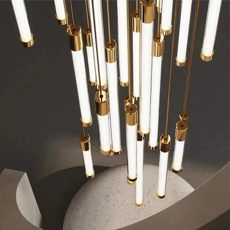 LED Staircase Modern Chandelier Luxury Villa Living Room Lighting Penthouse Home Decor Restaurant Bright High-Rise Chandelier