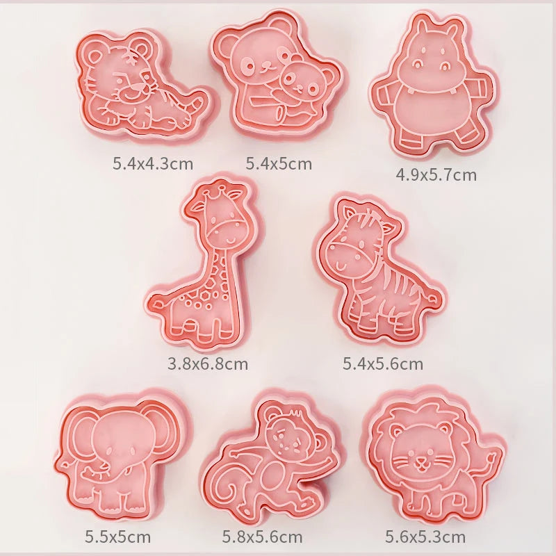 8 Pcs/set Cookie Cutters Plastic 3D Cute Cartoon Pressable Biscuit Mold Cookie Stamp Kitchen Baking Pastry Bakeware