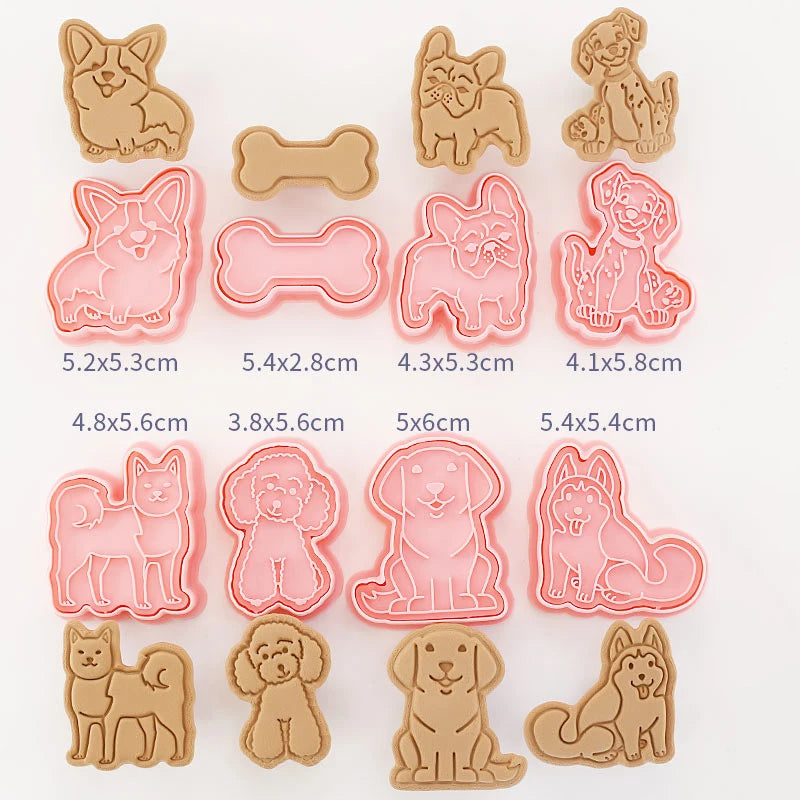 8 Pcs/set Cookie Cutters Plastic 3D Cute Cartoon Pressable Biscuit Mold Cookie Stamp Kitchen Baking Pastry Bakeware