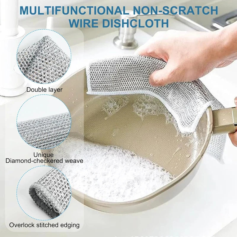 10-1pc Magic Cleaning Cloth Thickened Double -sided Metal Steel Wire Rags Kitchen Dish Pot Washdishing Cloths Towel Clean Tools