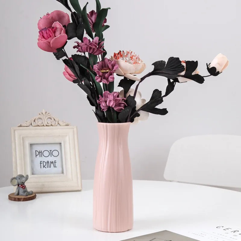 1Pc Nordic Flower Vase Minimalist Style Solid Color Plastic Pot Decoration Home Desk Plant Wedding Table Contain Arrangement