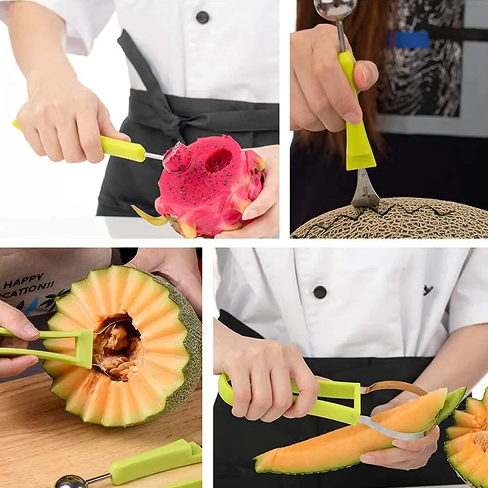 1pc Green 4 in 1 Fruit Cutter Scoop Carving Knife Fruit Dig Pulp Separator Fruit Platter Kitchen Gadgets Acces