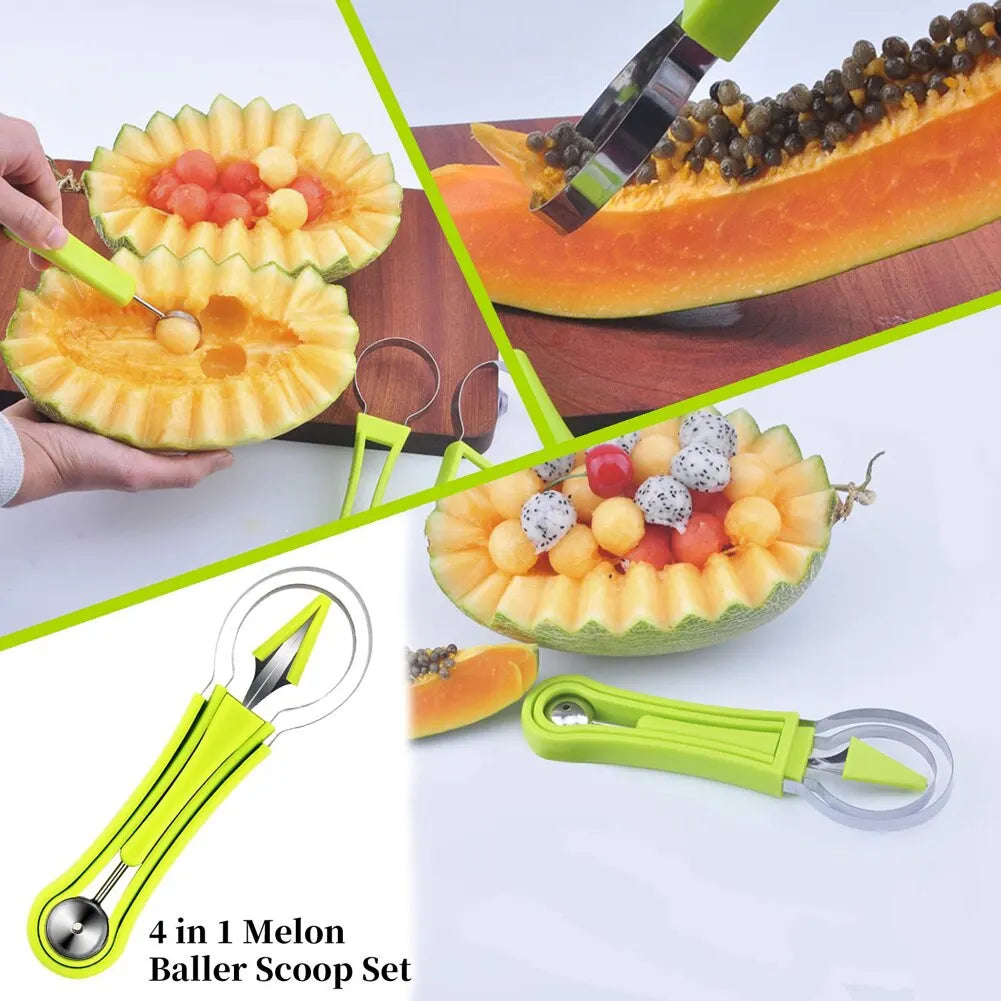 1pc Green 4 in 1 Fruit Cutter Scoop Carving Knife Fruit Dig Pulp Separator Fruit Platter Kitchen Gadgets Acces